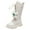 White, variant on Girls Tall Combat Boots Flower Decor Lace up Zipper Retro Leather Mid Calf Riding Booties Platform Chunky Heel Knee High Boots Pink 2 Big Kids
