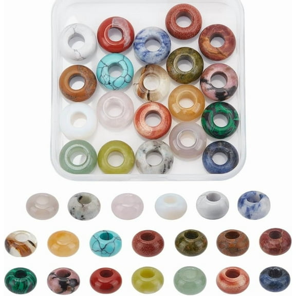 20 Pcs Large Hole Gemstone Beads 20 Colors 14×8mm Assorted Natural European Spacer Loose Beads for DIY Bracelet Necklace Jewelry Making 6mm Hole