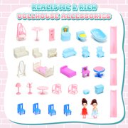 JoyStone Play Dollhouse with Doll Toy Figures, 14 Rooms Furniture and Colorful Lights, Creative Doll House Gift for Girls Ages 3+, Assemble Required, Pink