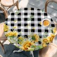 thumbnail image 4 of Sunflower Round Tablecloth 55-60 Inch Round Fitted Table Cloth with Elastic Edge, Summer Eucalyptus Botanical Floral Black Plaid Waterproof Table Cover Protector for Outdoor Picnic Party Dining, 4 of 9