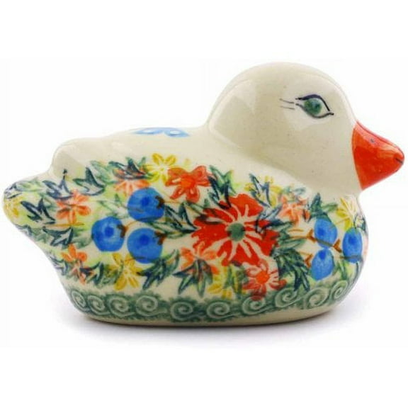 Polmedia Cornflower and Butterflies Polish Pottery Duck Figurine