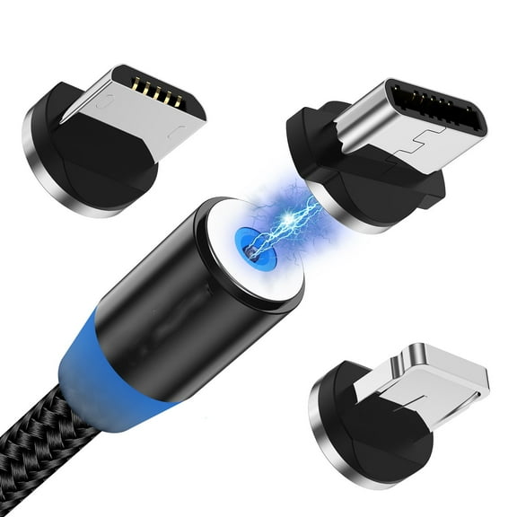 360°Rotation Magnetic Charging Cable(3ft),3 in 1 Magnetic Charging Cable, Compatible with Mirco USB, Type C Smartphone and iProduct Device