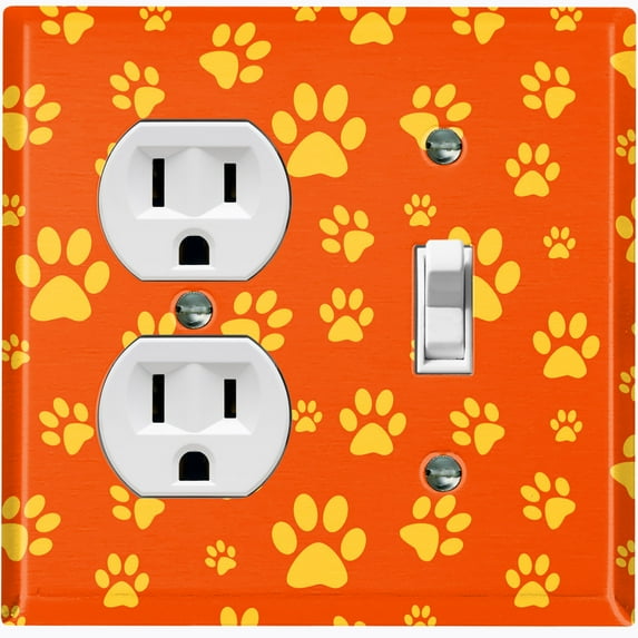 Metal Light Switch Plate Cover Puppy Dog Paw Prints Orange Yellow DOG028