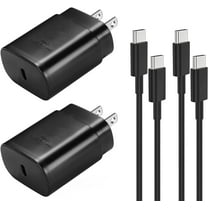 2 Pack Super Fast Adaptive Wall Adapter 25W Charger for TCL 50 XL Nxtpaper with 2x 4FT (1.2M) USB C PD Charging Cable - Black