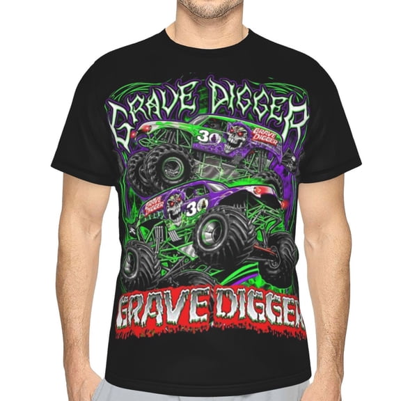 Grave Digger Trucks Men's T-Shirt Slim Fit Short Sleeve Shirts Casual Graphic Tees Tops