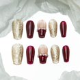 thumbnail image 1 of Uñas Postizas Sun&Beam Coffin Medianas Rojo Vino con Brillo Dorado 10 piezas, 1 of 6