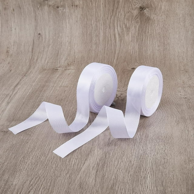 2 rollos de cinta de satén blanca de 25 mm (1 pulgada) de ancho, cinta de poliéster para envolver regalos