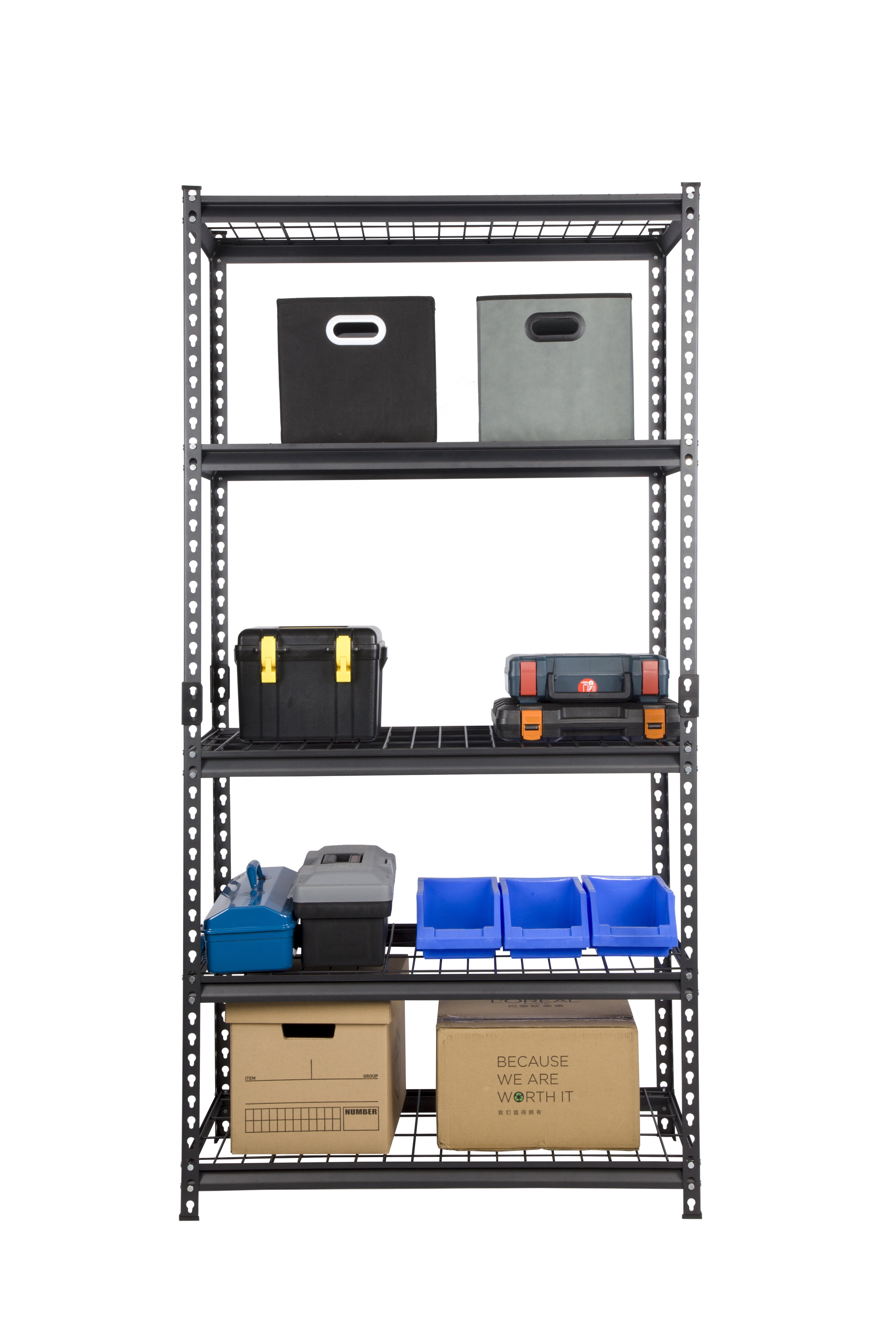 Pachira 36"W x 18"D x 72"H 5-Shelf Steel Shelving, Black