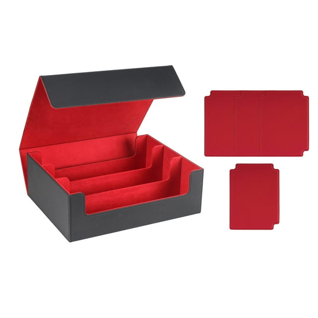 Caja para mazo de cartas de más de 1800, estuche para tarjetas de colección, contenedor coleccionable con capacidad para más de 1800 cartas Negro forrado en rojo.