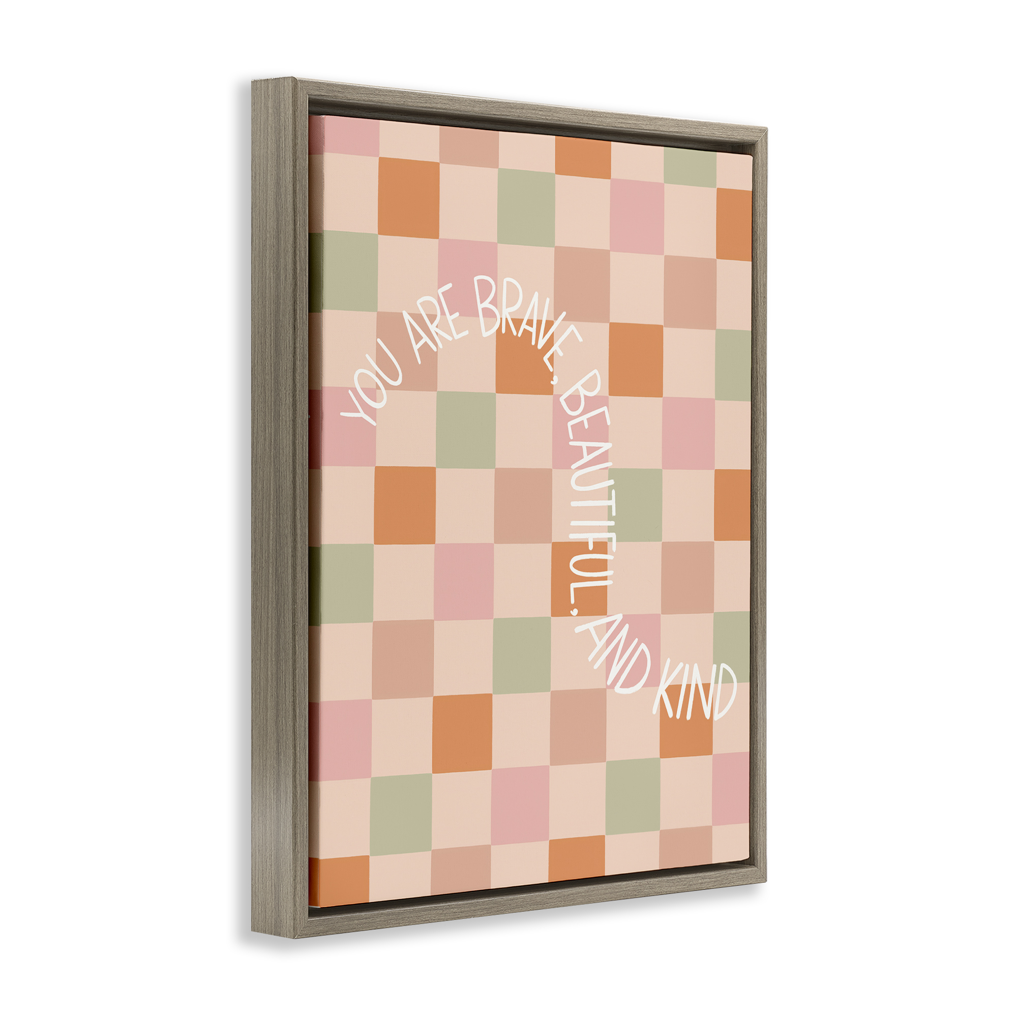 Stupell Industries Checkered You Are Brave Text & Numbers Painting Brown Floater Framed Canvas Art Print Wall Art, 17 x 21