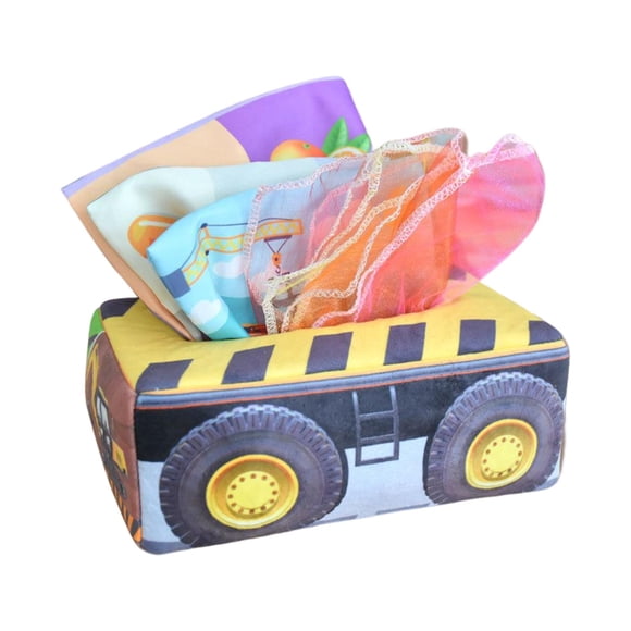 Caja de pañuelos para bebés, caja de pañuelos de mano, juguetes sensoriales, pañuelos arrugados, juguetes para juegos tempranos Vehículo