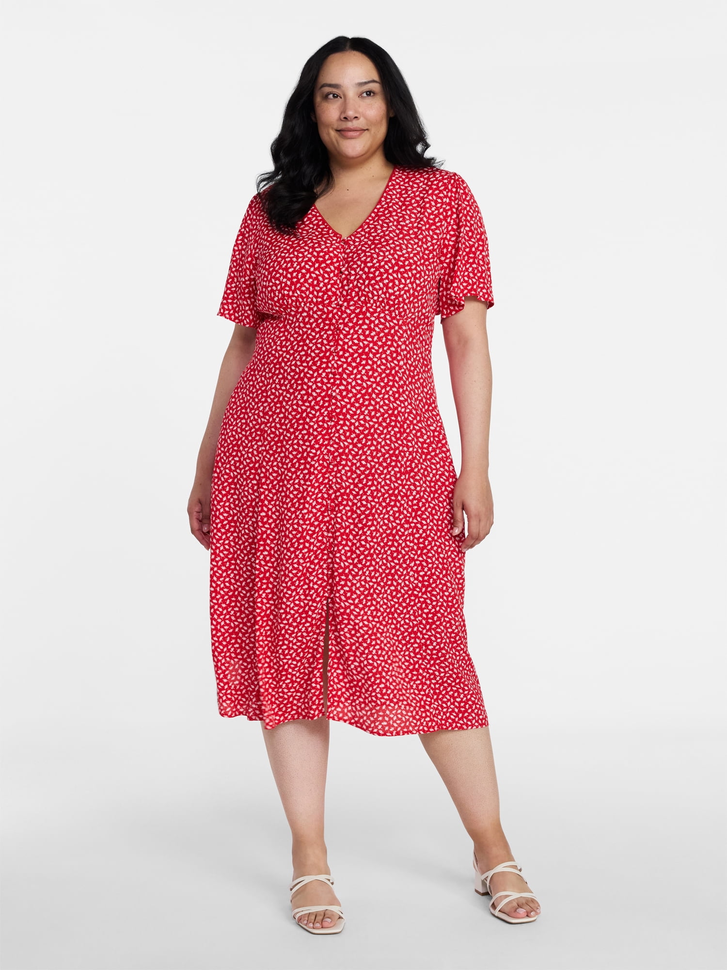 Time and Tru Women's Empire Waist Midi Dress with Short Sleeves, Sizes XS-XXXL - Walmart.com Time and Tru Women's Empire Waist Midi Dress with Short Sleeves, Sizes XS-XXXL - Walmart.com