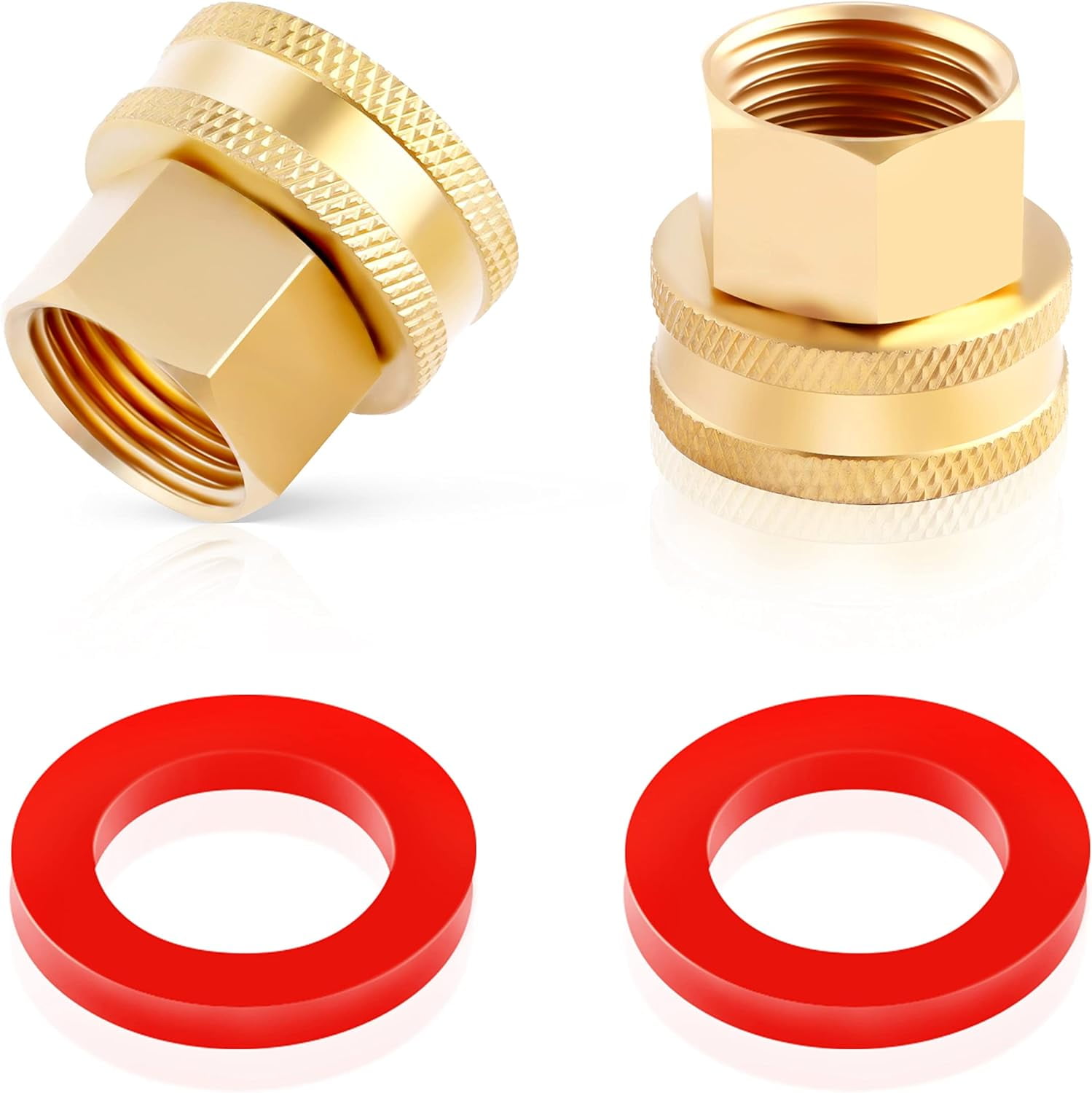 HRTGFD-Litorange 2 Pack Lead-Free Brass Garden Hose Threaded 3/4" GHT to 1/2 NPT Fitting Connect, Green Thumb Quick Swivel Connector Adapter, Double Female Thread 3/4" x 1/2" NPT Pipe