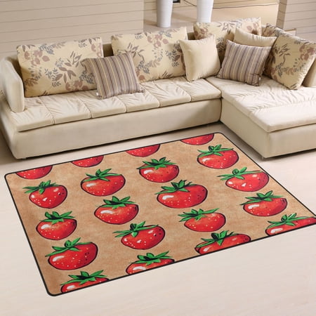 Brown Strawberry Print Soft Polyester Area Rug 31''x20'', Non Slip, Memory Foam, Water Absorbent