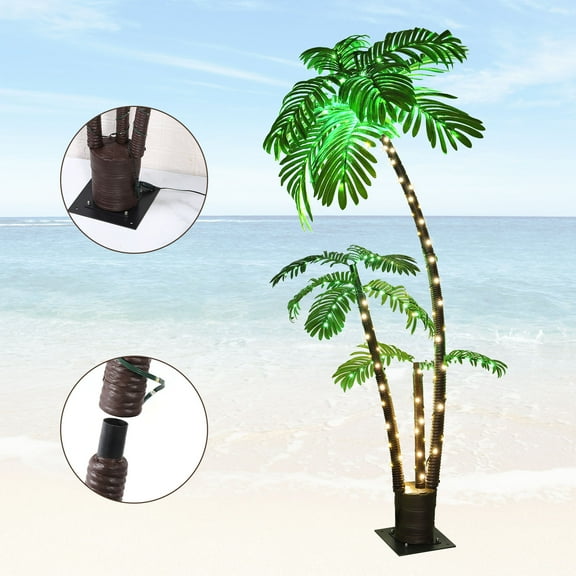 LED Tropical Palm Tree, 6 ft, Pre-Lit, Green, Christmas Tree