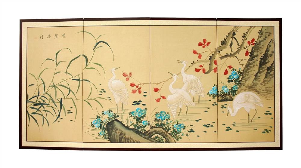 Photo 1 of 36 in. Tall Geese in the Water Silk Screen Wall Art