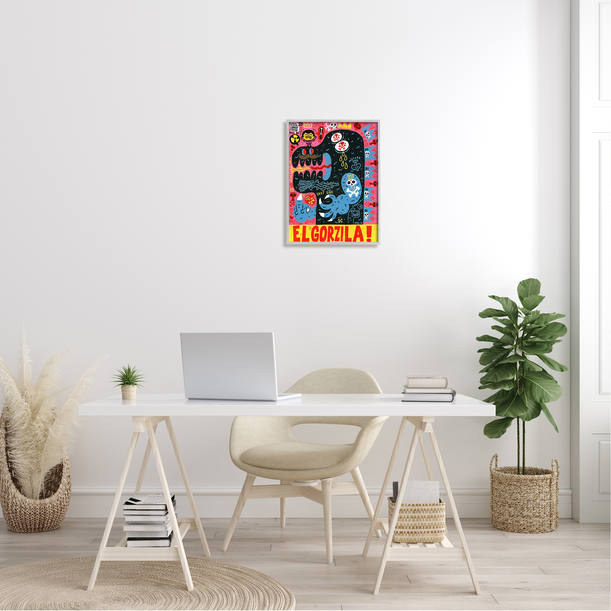 El Gorzila Pop Style Monster Typography Middle Finger Fairy Tales & Fantasy Graphic Art Framed Art Print Wall Art