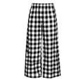 thumbnail image 6 of VEKDONE Womens Plaid Wide Leg Palazzo Pants Casual Baggy Barrel Pants Trendy Elastic High Waist Comfy Straight Trousers with Pockets Black M, 6 of 6