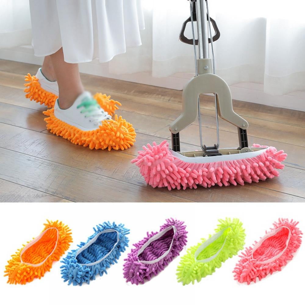 Pair House Floor Polishing Dusting Cleaning Foot Sock Shoes Mop Slippers  Fuchsia - Bed Bath & Beyond - 17586947