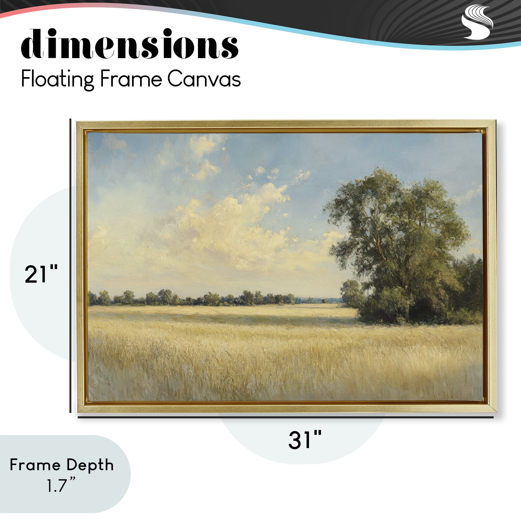 Stupell Industries Serene Wheat Field at Noon Gold Framed Floater Canvas Wall Art, design by Petal Prints Design