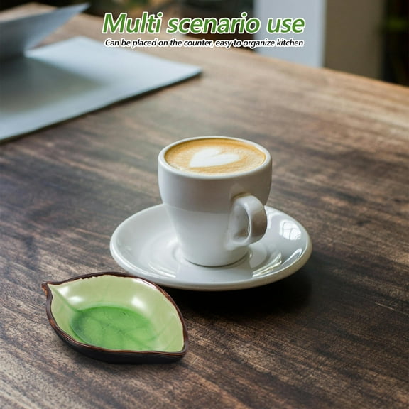 Hemoton 2 Pcs Leaf Shaped Spoon Rest for Stove Top Ceramic Holder Coffee Spoon Utensil for Kitchen Counter in Light Green