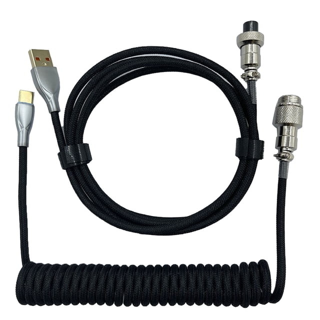 Coiled Keyboard Cable, Professional Gaming Keyboard Cable with 2 Stage Design, Double Layer Knitted Mesh, Sturdy Connector, Easy to Store, Self Locking