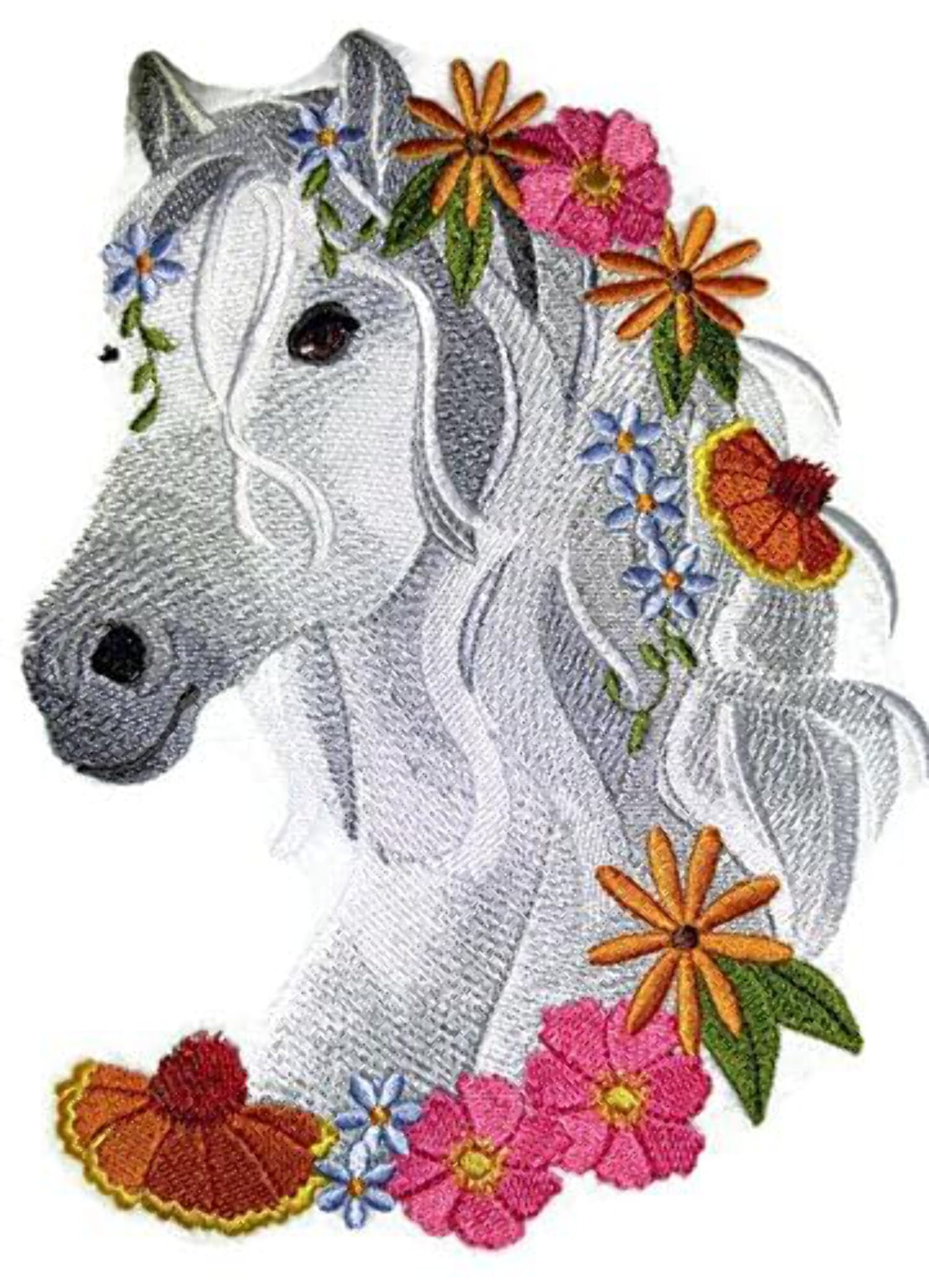 Custom Horse in Wildflowers Embroidery Iron On/Sew patch [7.8" x 5.86"]