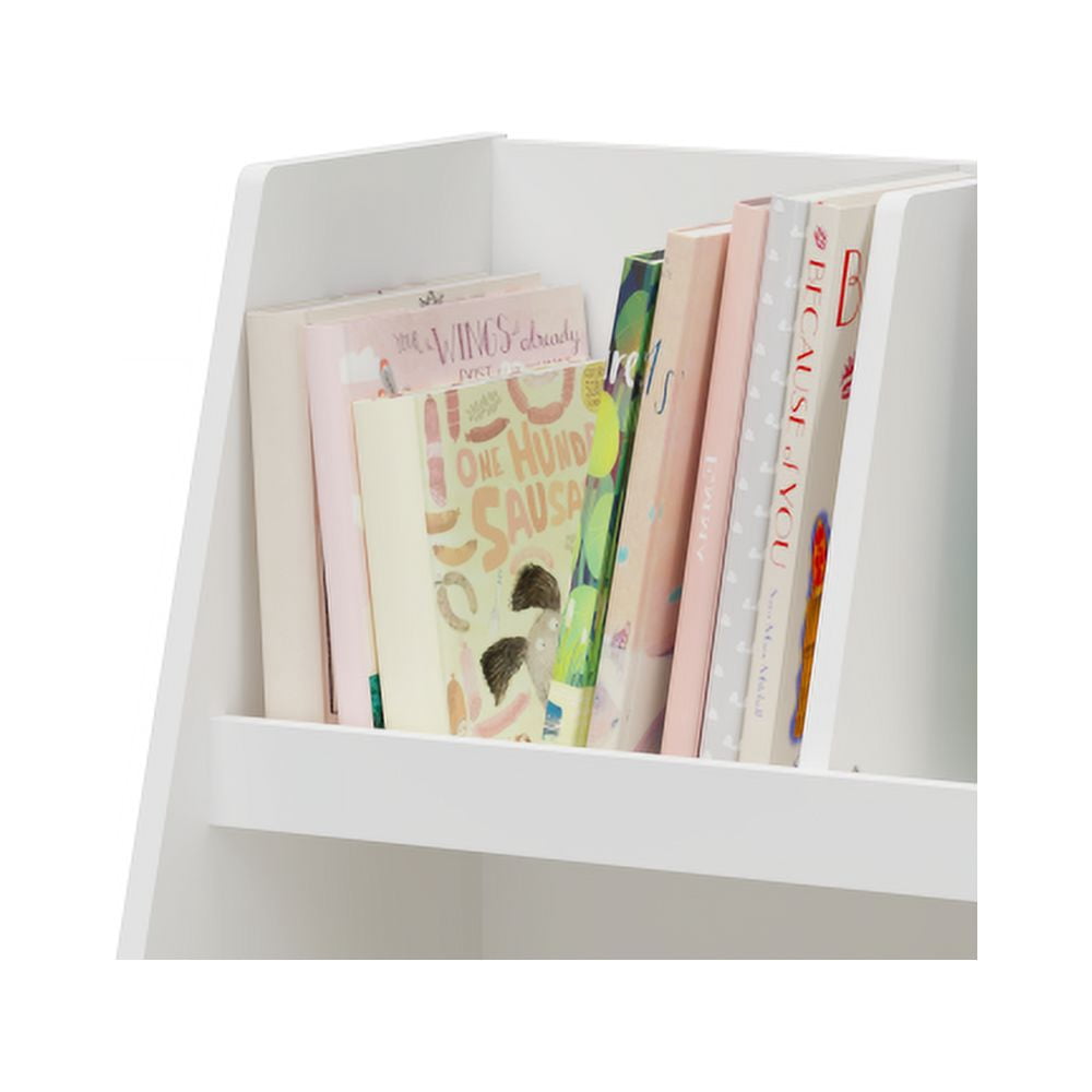 Yoneston 5-panel Kids Bookshelf, 2-Tier Wooden Freestanding Open Bookcase and Baby Toy Storage Organizer with Legs for Playing Room Bedroom Nursery, White