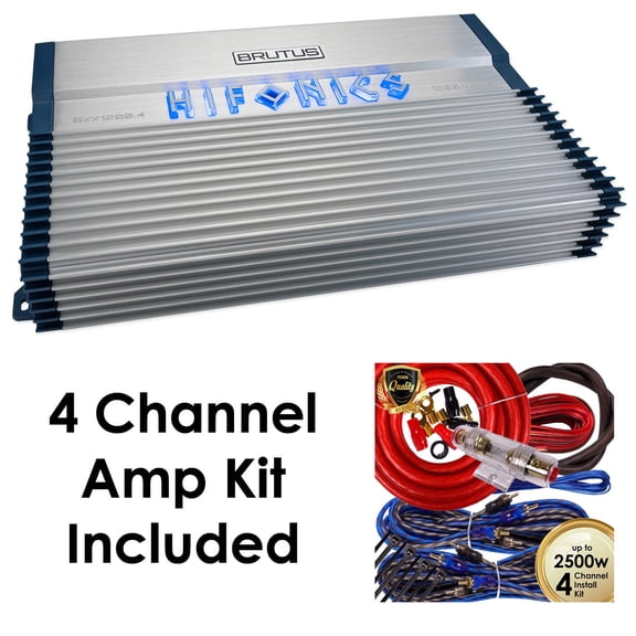Hifonics BXX1200.4 Brutus 1200W RMS 4CH A/B Speaker Car Amplifier w/ Amp Kit