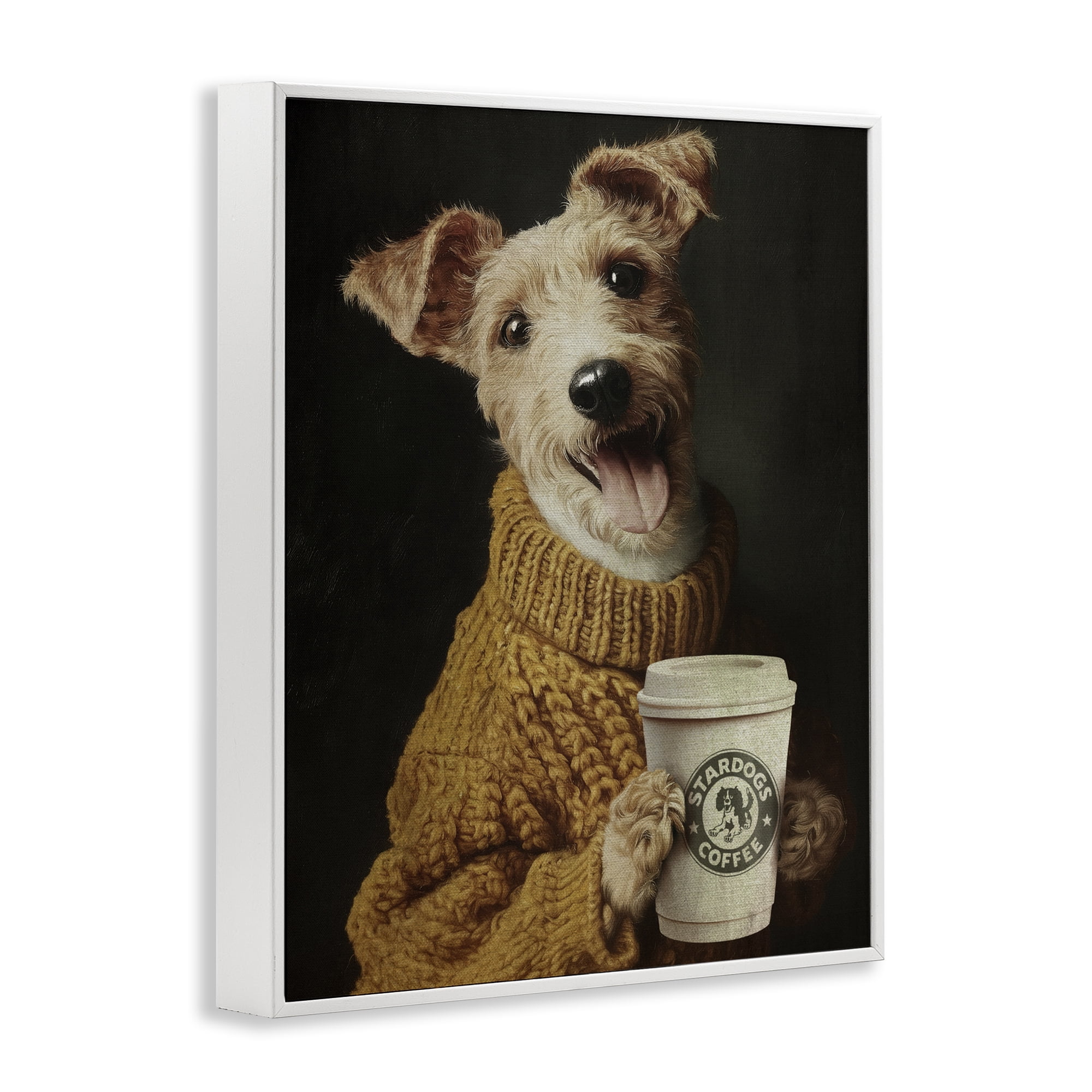 Stupell Industries Latte Lover Dog in Sweater White Framed Giclee Art, design by Svetlana Aleynikova