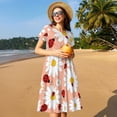 thumbnail image 4 of Picia Daisy and Ladybug Pattern Women's Short Sleeve Summer Dress Pleated Loose Swing Knee Length Short Sleeve Swing Dresses, 4 of 6