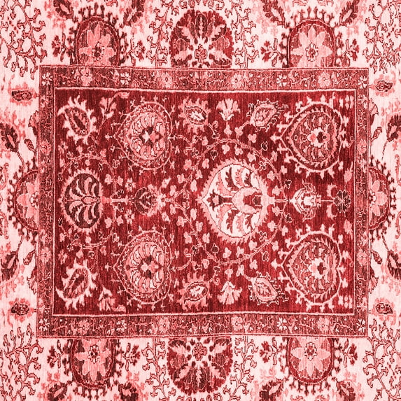 Ahgly Company Machine Washable Indoor Square Abstract Red Modern Area Rugs, 4' Square