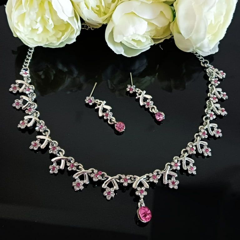 Efulgenz Austrian Crystal Delicate Choker Necklace and Earrings Set for  Women Bridal Necklace Set Dangle Earrings Pink Rhinestone Statement Jewelry  for Wedding Party Bridesmaid Gift 