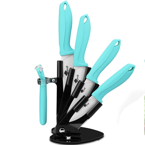 Cuchillos de Cerámica con Bloque, Juego de Cuchillos de Cocina de 3", 4", 5" y 6" Pulgadas con Pelador, Cuchillo de Pelar de Frutas con Tapas