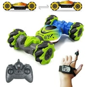 UISHUSO Gesture Sensor RC Stunt Car 30 mins Playing Time Double Sided Rotating Offroad Remote Control Car 4WD 2.4GHz Twisting Vehicle with Light Music Mini Deformation Toy Cars for Kids Boys (Green)