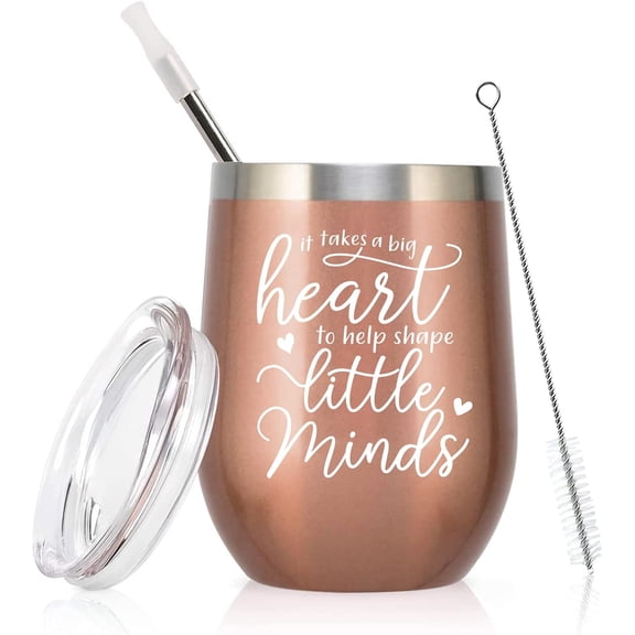 Teacher Appreciation Gifts for Women Teacher Tumbler Christmas Thank You Graduation Birthday Thanksgiving Gifts Stainless Steel Wine Tumbler with Lid Straw 12 oz