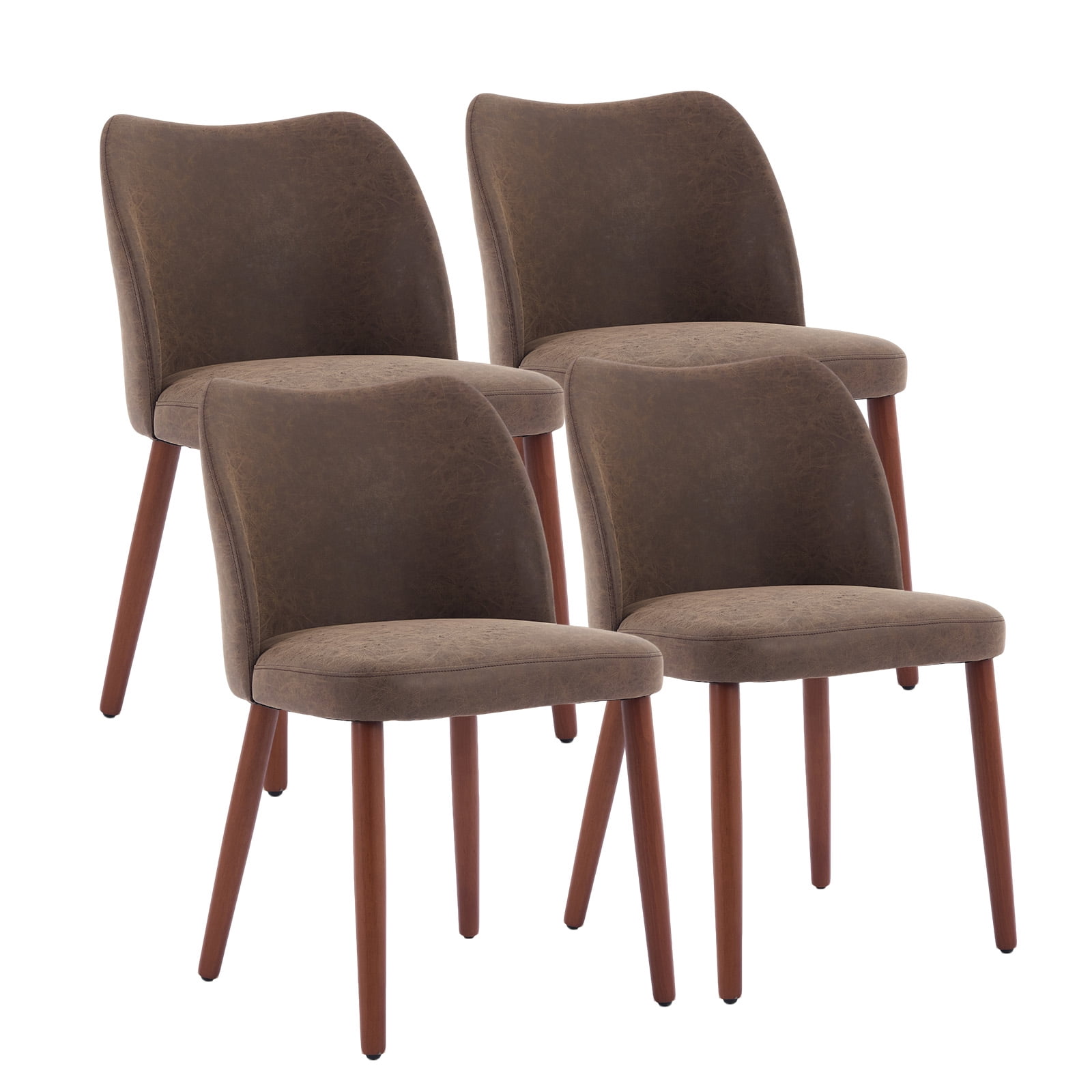 COZONY Dining Chair Set of 2, Upholstered PU Leather Dining Chairs with Wood Legs & Wing Backrest, for Dining Room or Living Room, Coffee Color
