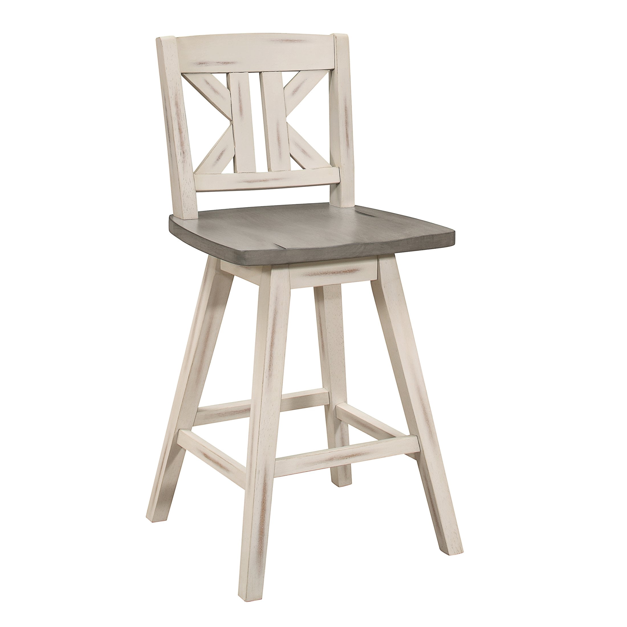 OakvillePark Roscoe Swivel Counter Height Barstool (Set of 2), White/Gray