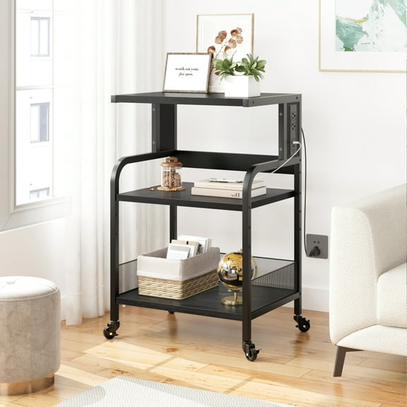 Printer Stand with Storage Shelf, Large Printer Cart Printer Table with USB Charging Ports and Power Outlets, 3 Tier Mobile Office Printer Stand with Wheels Printer Tables for Small Spaces