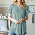 thumbnail image 3 of Scyoekwg Womens Summer Tops V Neck Tshirt Trendy Solid Color Shirts Loose Lightweight Blouses (Green,XL), 3 of 8