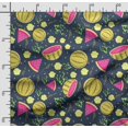 thumbnail image 2 of Soimoi Watercolor Fruit Printed, Cotton Satin Spandex, Sewing Fabric by The Yard 54 Inch Wide, Decorative Fabric for Dresses and Home Accents, Teal Blue, 2 of 5