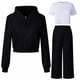 thumbnail image 1 of Chaqueta de invierno de color liso para niños, sudadera larga con capucha y camiseta, pantalones deportivos informales con forro polar para mayor calidez, conjunto de tres piezas para niños, poliéster, 1 of 4