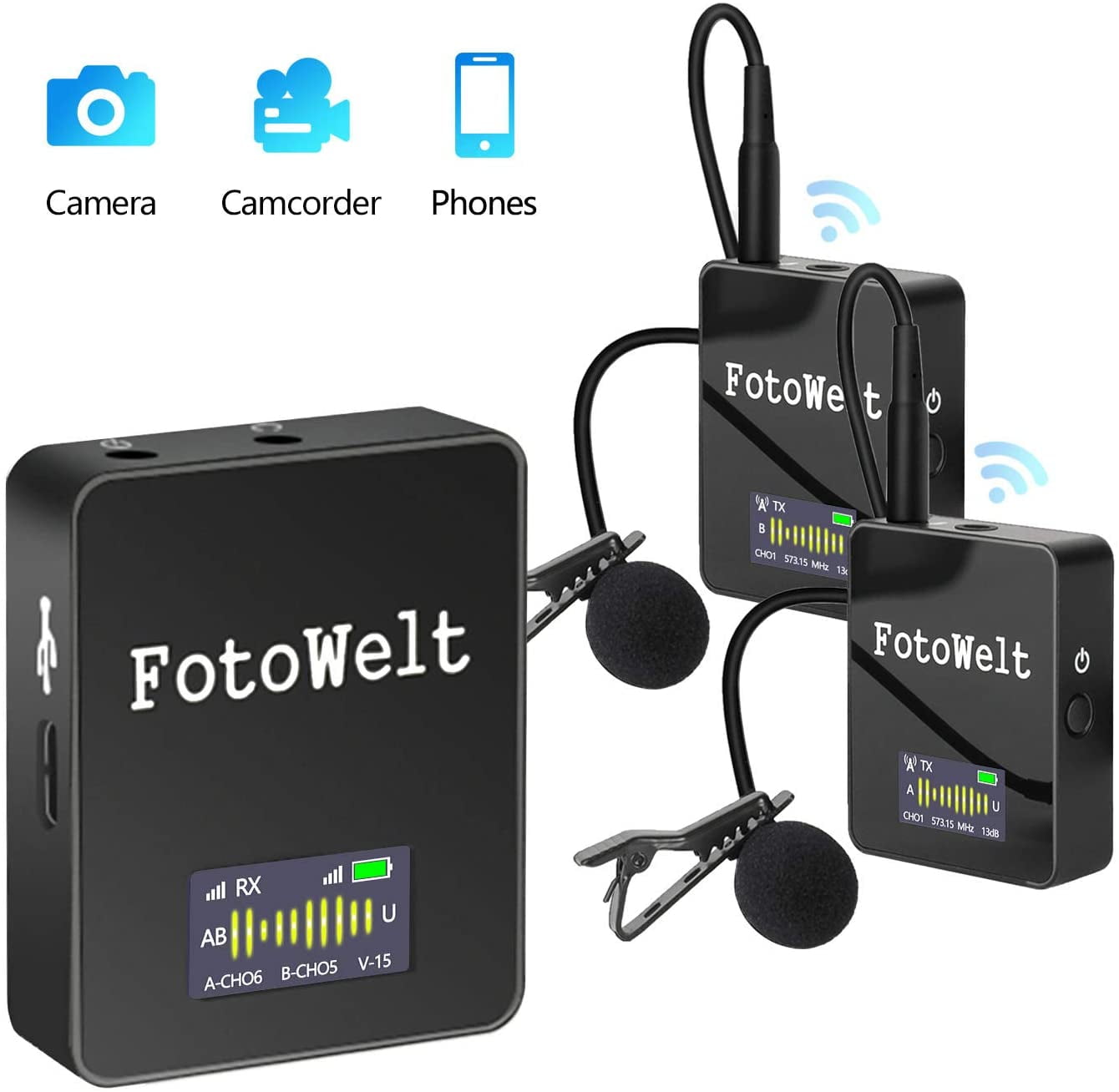 Fotowelt AIR 36 Channels UHF Wireless Lavalier Microphone System Built in Battery Wireless Mics Compatible for Canon Nikon Sony Panasonic D/SLR Camera,XLR Camcorder & Smartphone 70m-229foot Fotowelt AIR 36 Channels UHF Wireless Lavalier Microphone System Built in Battery Wireless Mics Compatible for Canon Nikon Sony Panasonic D/SLR Camera,XLR Camcorder & Smartphone 70m-229foot