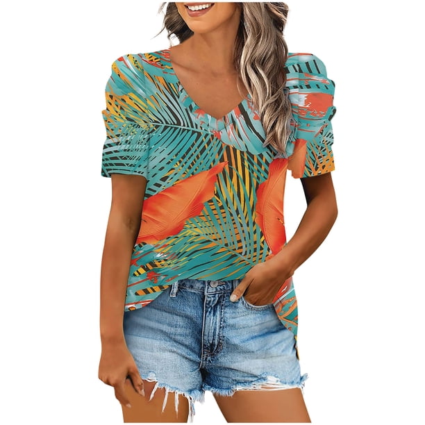 Blusas de Manga Corta para las Mujeres, Blusa de Camiseta Suelta Casual Hecha de Tela Cómoda para Todo el Uso Diario de Temporada, Blusas para las Mujeres Casual