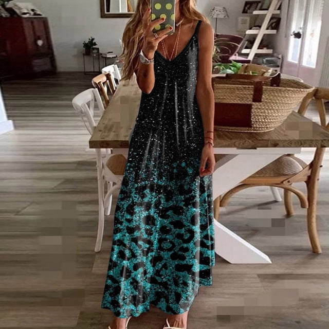 WILLBEST Robe de Maternité Florale Femme Été Mode Décontractée Col Bas Sans Manches Imprimé Fleuri Longue Robe Décontractée Été Col en V Sans Manches Robe Débardeur Robe de Plage Robe S