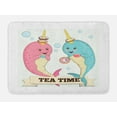 thumbnail image 1 of Narwhal Bath Mat, Tea Drinking Whales Ocean Unicorn with Abstract Bubbles Backdrop, Plush Bathroom Decor Mat with Non Slip Backing, 29.5" X 17.5", Pale Pink Pale Blue, by Ambesonne, 1 of 2
