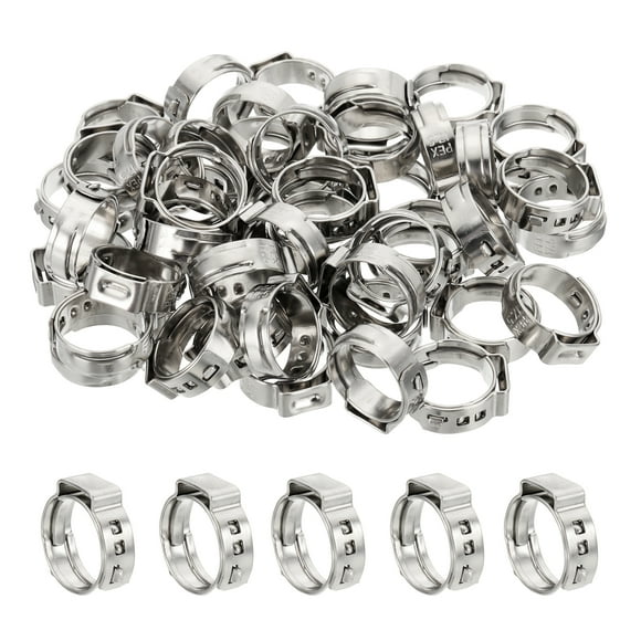 1/2 Inch PEX Crimp Rings Single Ear Hose Clamps for PEX Tubing 50 Pack