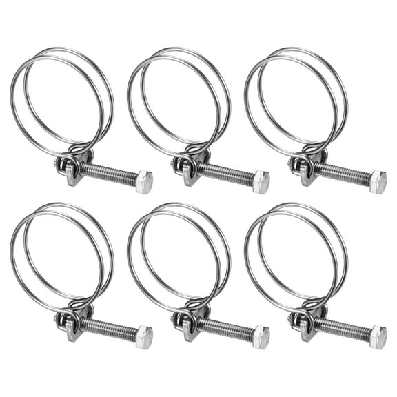 Uxcell 6-Pack Double Wire Hose Clamp, 36-40mm 304 Stainless Steel Hose Clips Adjustable for Dust Collection Hose