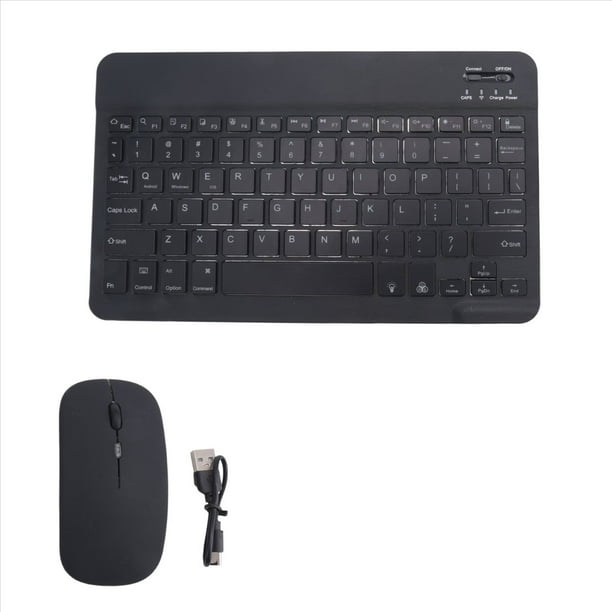 Teclado y Mouse Inalámbricos de 10 Pulgadas, Kit Combinado de Teclado y Mouse Bluetooth Recargable con Retroiluminación RGB, Negro