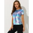 thumbnail image 4 of INSPIRE CHIC Women's Party Metallic Textured Short Sleeve Shiny Multi Color Top Blue L, 4 of 4